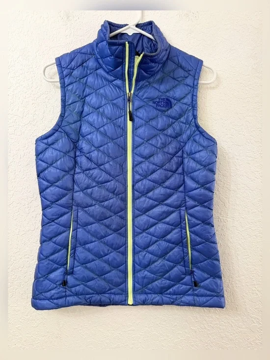 The North Face Thermoball Quilted Blue Vest with Lime Accents - S - Picture 1 of 10